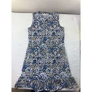 Michael Kors Womens Dress Size S Floral‎ Print Sleeveless Ruffle Hem Navy Blue